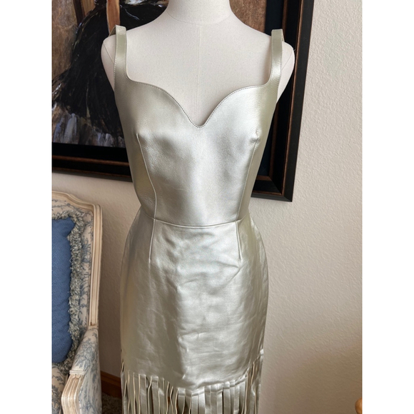 NWOT Alexander McQueen Gold Leather Dress Size 40 - Picture 8 of 10